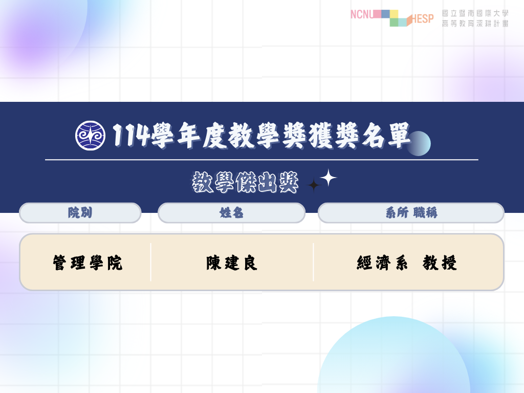 114學年度教學傑出獎